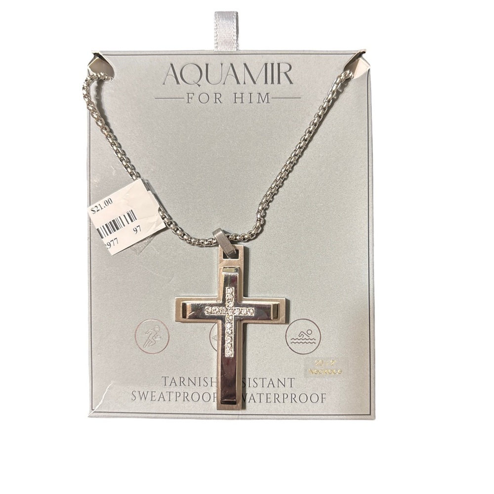 Aquamir Silver Cross Pendant Necklace Men